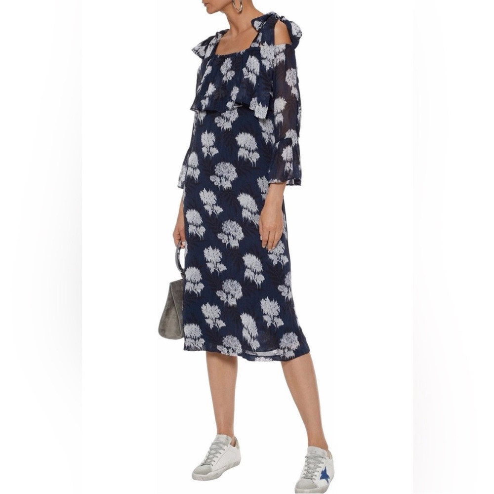 Ganni Monette Cold-Shoulder Printed Georgette Dress S